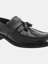 Mens Toggle Saddle Hi-Shine Leather Loafers - Black