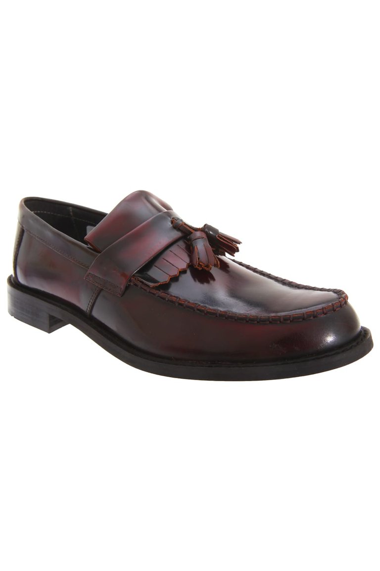 Mens Toggle Saddle Hi-Shine Leather Loafers - Oxblood - Oxblood