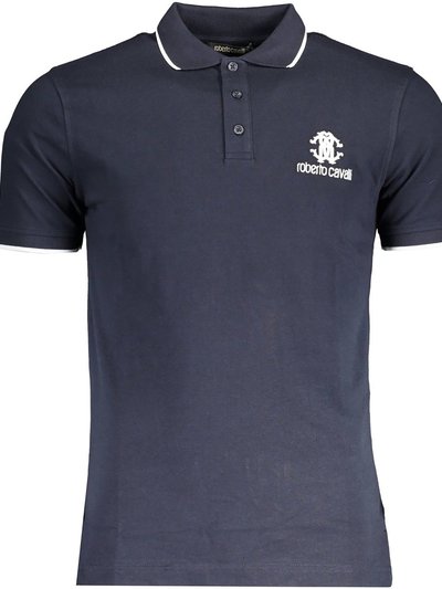 Roberto Cavalli Men's Blue Short Sleeve Cotton Polo T-Shirt With White Logo product