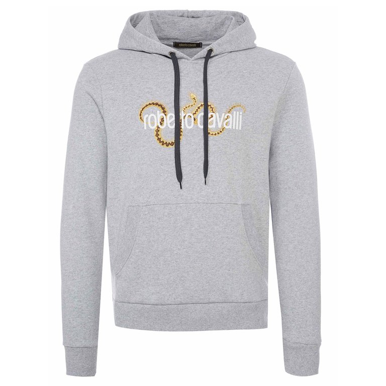 Men's Gray Cotton Logo Hoodie - Grey