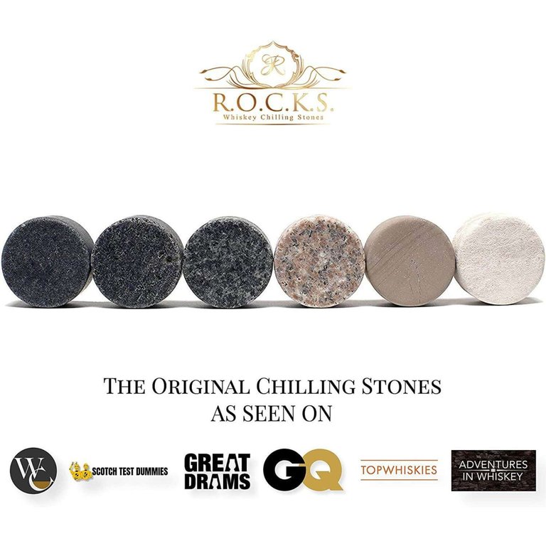 The Original ROCKS Whiskey Chilling Stones - Set of 6 Granite Stones 