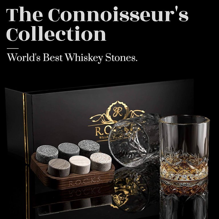 Whiskey Chilling Stones Gift Set With 2 Signature Crystal Glasses