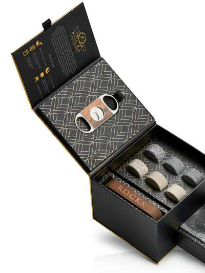 ROCKS Whiskey Chilling Stones Whiskey Stones Gift Set with Cigar Cutter & Cigar Ashtray product