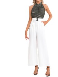 Halter Neck Buckle Belted Jumpsuit - Automatically Matched To Design
