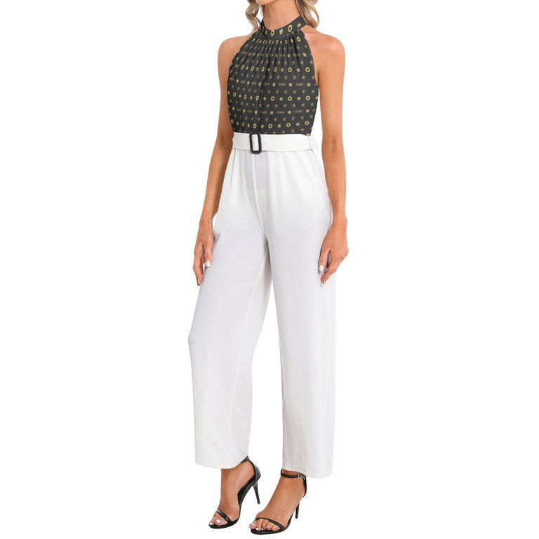 Halter Neck Buckle Belted Jumpsuit