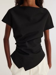 Draped Wool Lapel Top - Noir