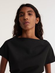 Draped Wool Lapel Top - Noir