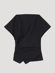 Draped Wool Lapel Top - Noir