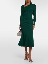 Long Sleeve Rouched Midi Dress - Green