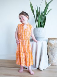 KIDS Sienna Dress - Orange with pink leaves