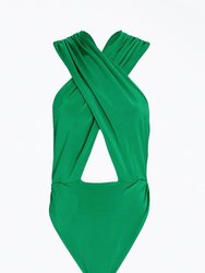 Tara Cross-Front Slinky Jersey Bodysuit