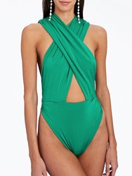 Tara Cross-Front Slinky Jersey Bodysuit