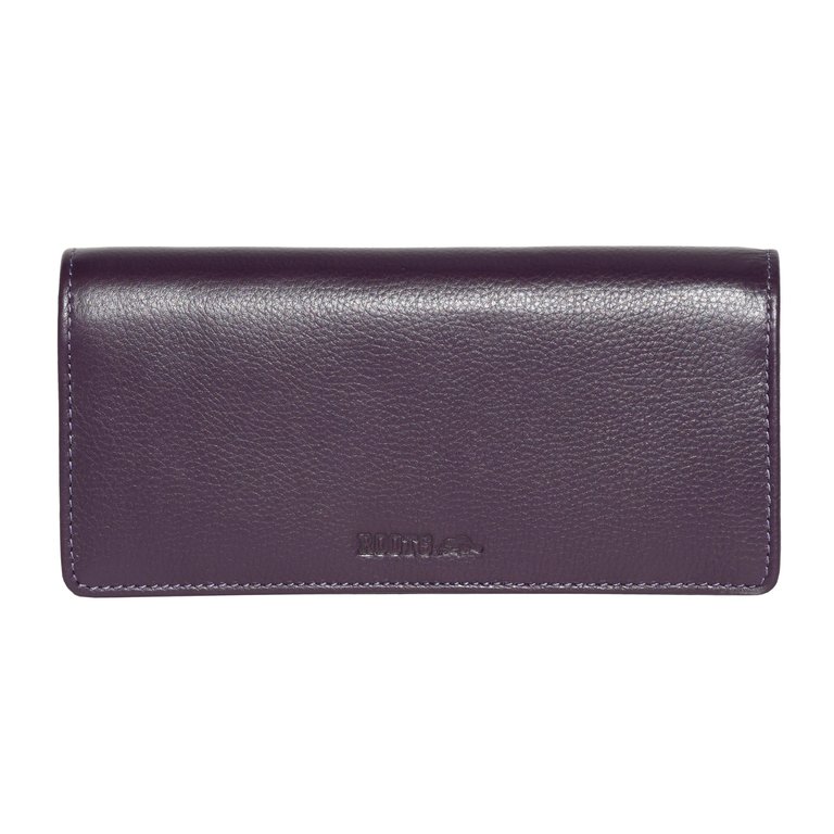 Ladies Leather Rfid Expander Clutch Wallet - Plum