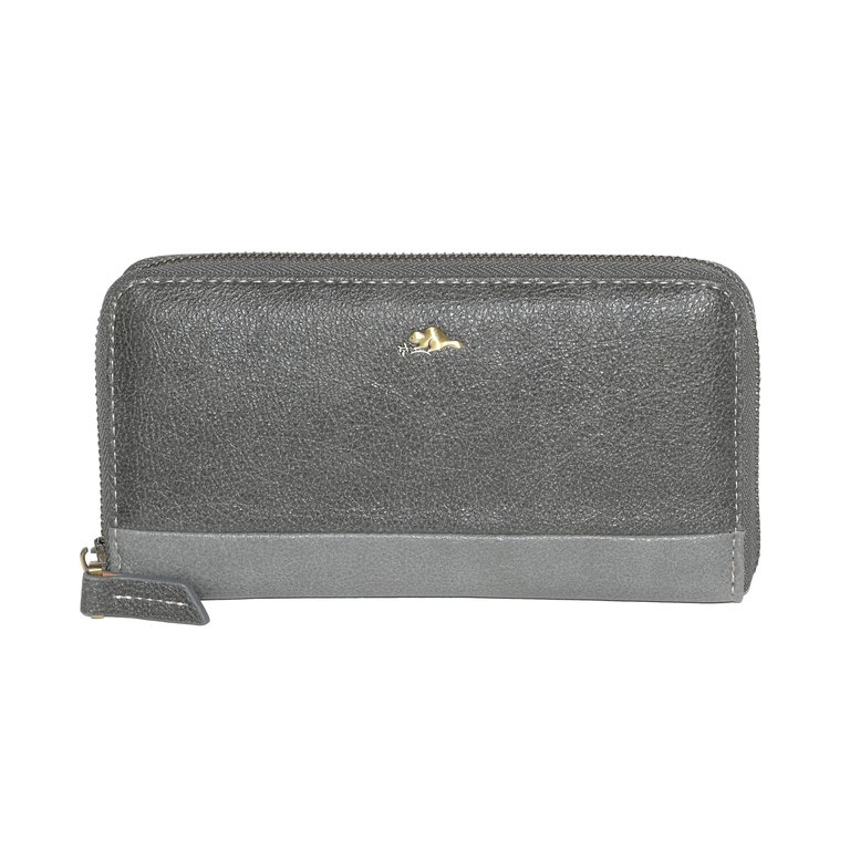 Ladies' PU Zipper Round Wallet - Grey