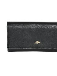 Ladies Slim Trifold Clutch Wallet - Black