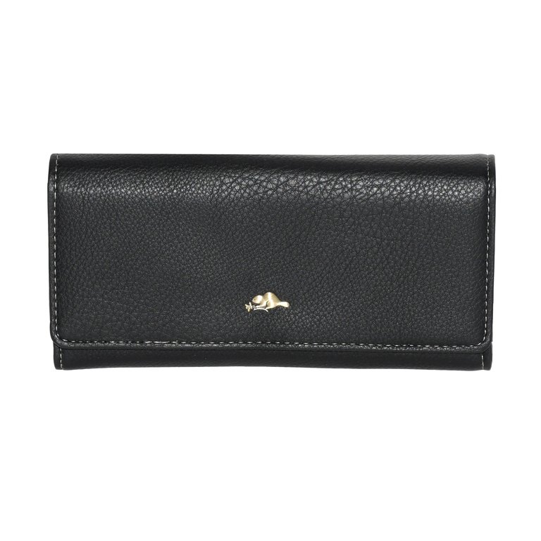 Ladies Slim Trifold Clutch Wallet - Black