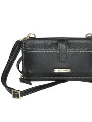 Ladies Zip Around Wallet With Crossbody Strap - Black