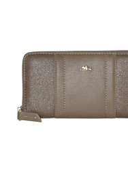 Ladies Zipper Round Wallet - Ash Brown