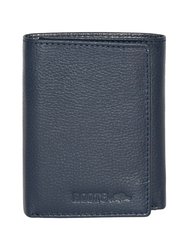 Leather RFID Trifold Wallet - Navy