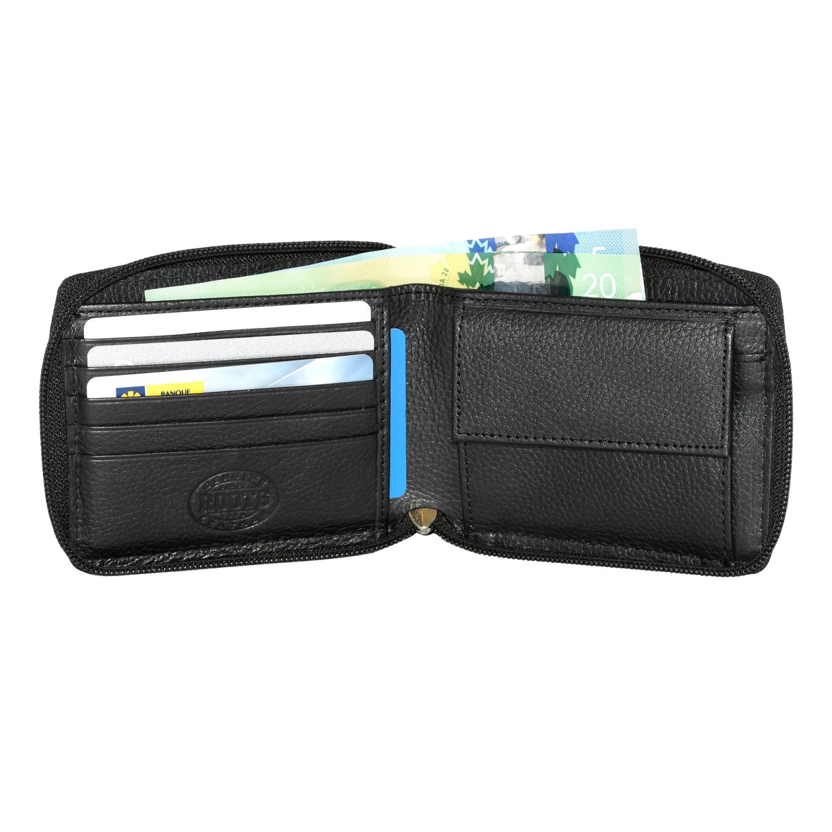 Roots Leather Zip Around Coin Wallet With RFID Protection