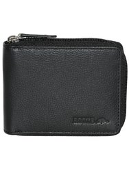 Leather Zip Around Coin Wallet With RFID Protection - Black 