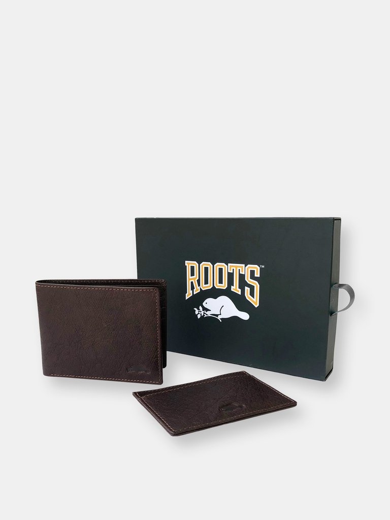 Mens Leather Wallet & Card Holder Set - Brown