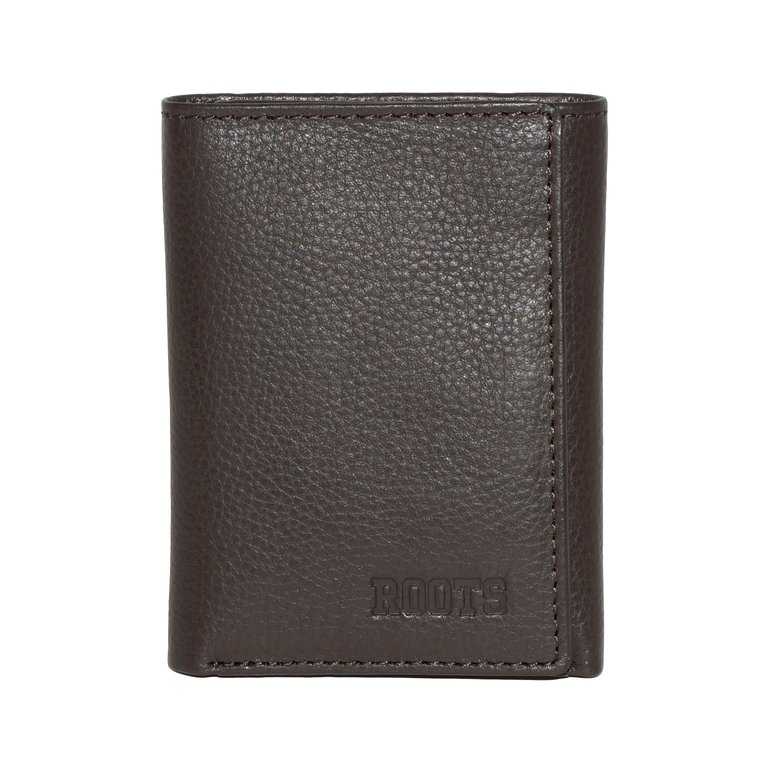 ROOTS Leather RFID Trifold Wallet - Chocolate Black