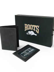 Roots Mens Leather Trifold & Id Holdr Set - Black