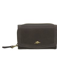 ROOTS Trifold Snap and Zip Clutch - Dark Teak