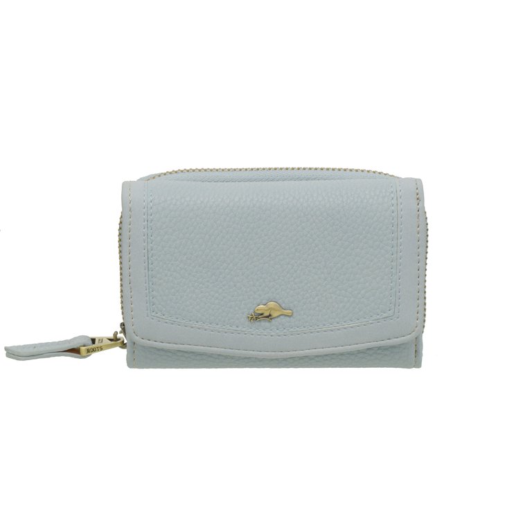 ROOTS Trifold Snap and Zip Clutch - Light Blue