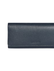 Slim Leather Clutch Wallet - Navy