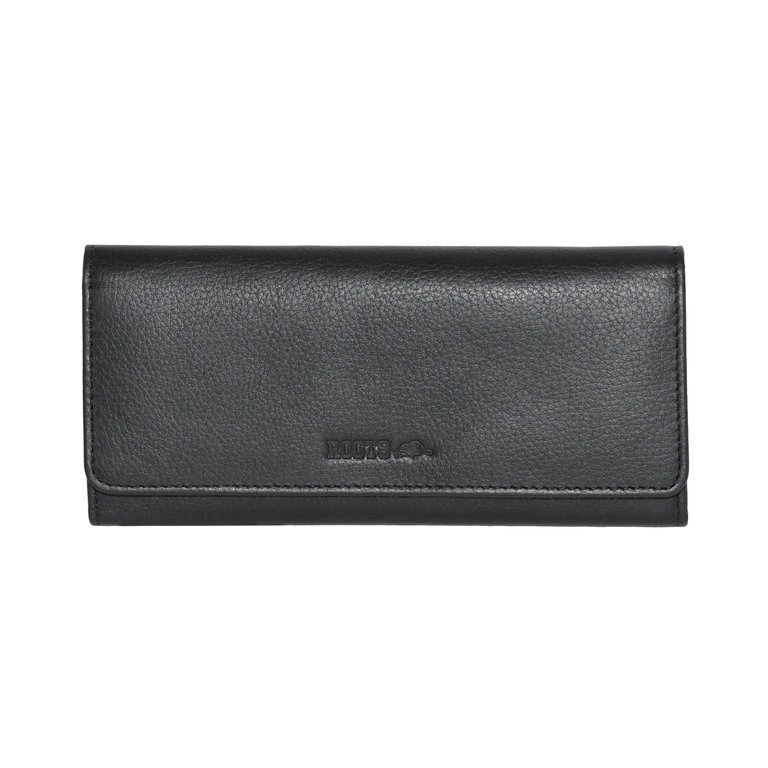 Slim Leather Clutch Wallet - Black
