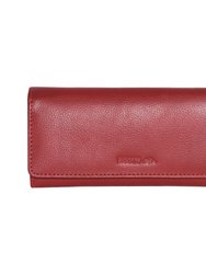 Slim Leather Clutch Wallet - Red