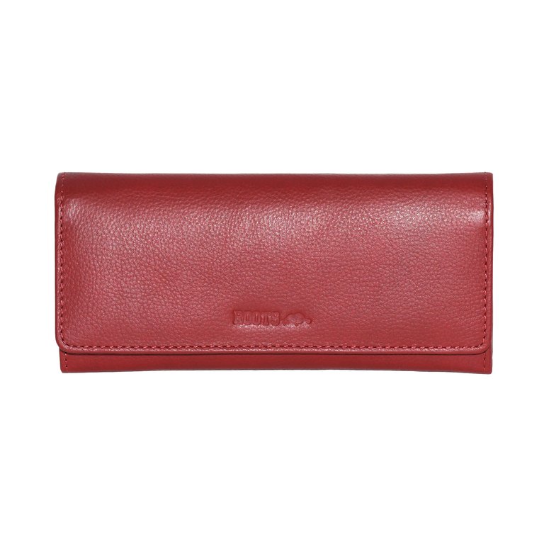 Slim Leather Clutch Wallet - Red