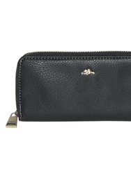 Slim Zipper Round Wallet - Black