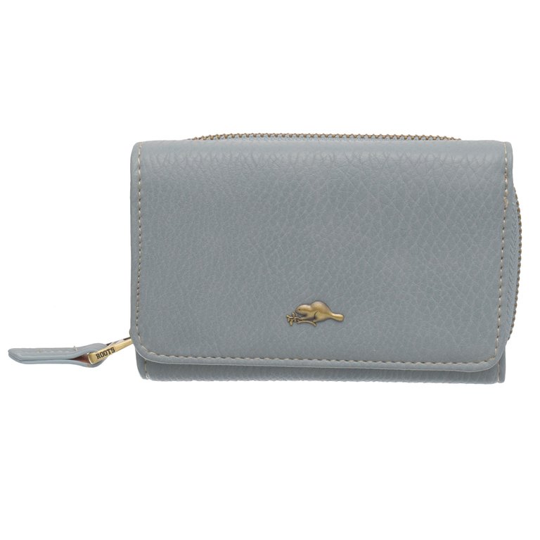 Trifold Zip-Around Wallet with Change Pocket - Silver Blue