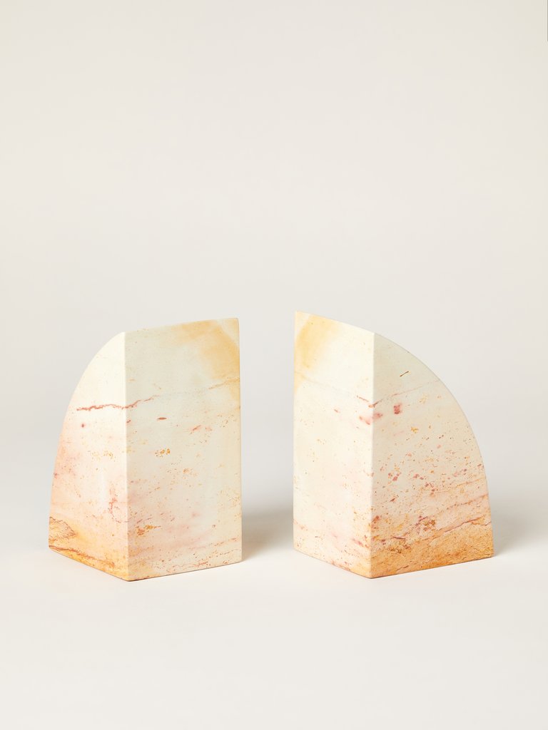 Marbled Soapstone Curved Bookend Set - Blush