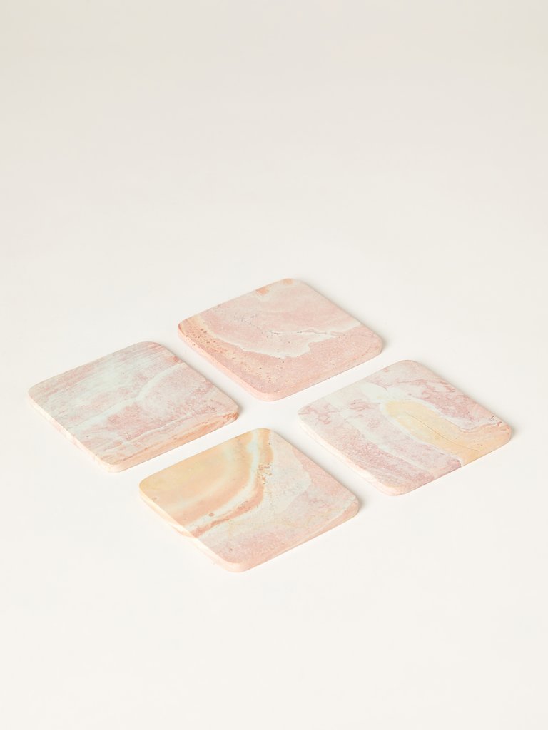 Pure Brass and Marbled Soapstone Coasters,  Set of 4