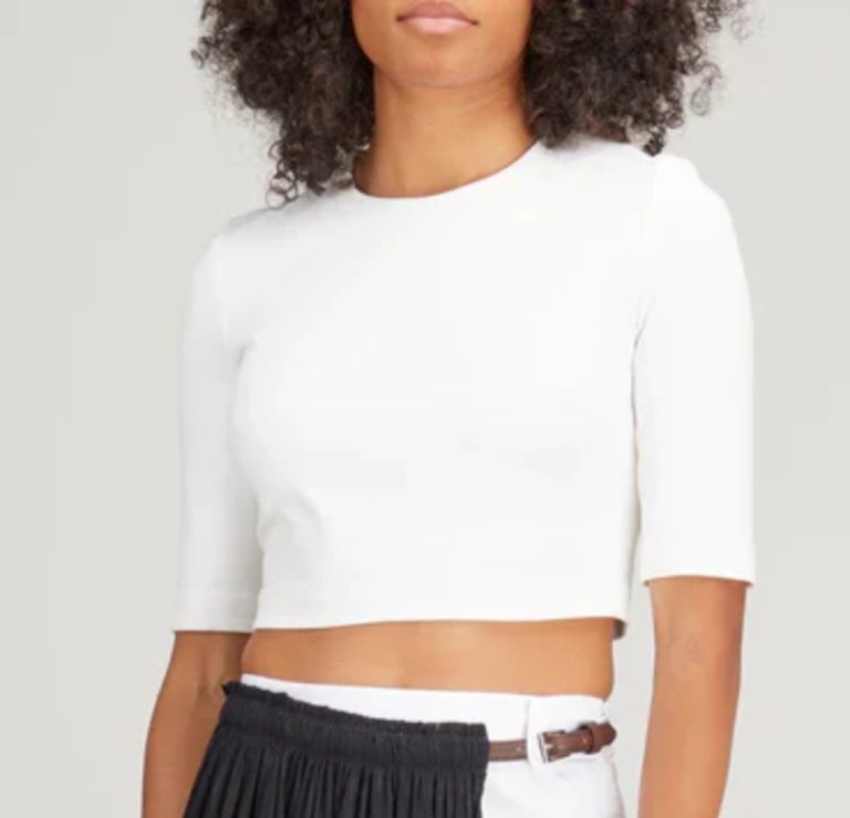 Button Back Cropped Top - White