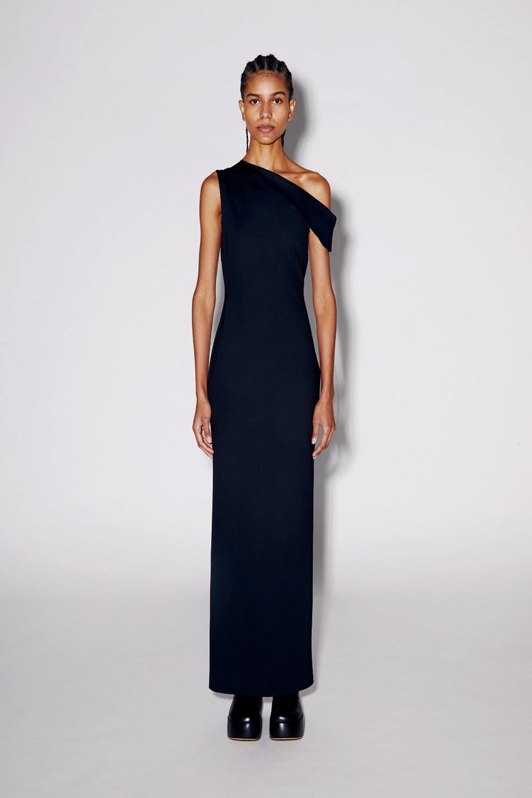 Fold Shoulder Dress - Black