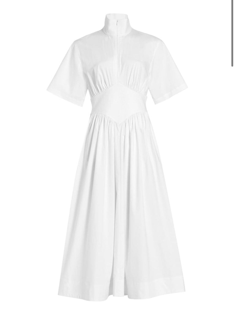 Zip Up Gathered Yoke Dress - White