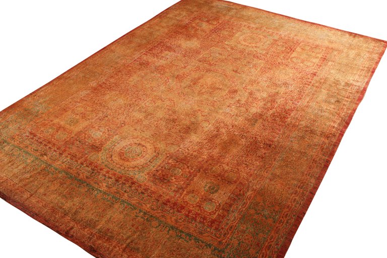 Rug & Kilim’s Classic Agra Style Rug in Red, Orange Geometric pattern " 8'11"x12'10" "