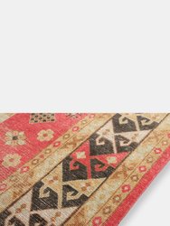 Rug & Kilim’s Distressed Style Rug in Red and Beige-Brown Geometric pattern " 9'x11"11" "