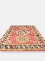 Rug & Kilim’s Distressed Style Rug in Red and Beige-Brown Geometric pattern " 9'x11"11" "