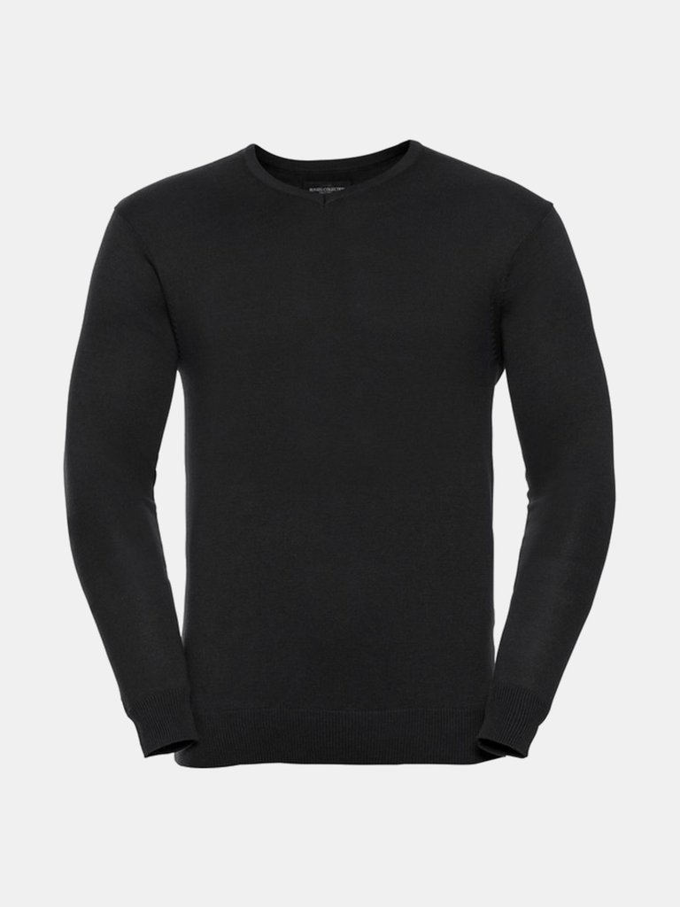 Mens Cotton Acrylic V Neck Sweatshirt - Black - Black