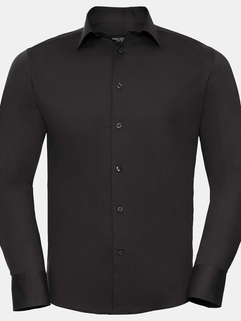 Mens Easy-Care Fitted Long-Sleeved Shirt - Black - Black