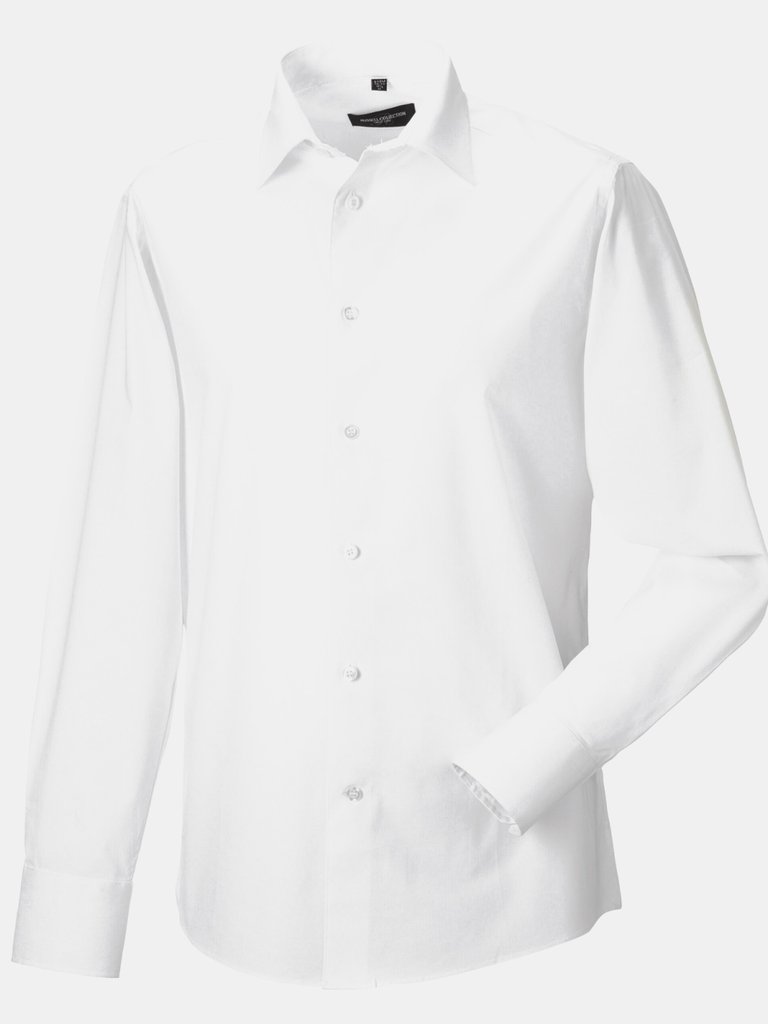 Mens Fitted Long-Sleeved Shirt - White - White