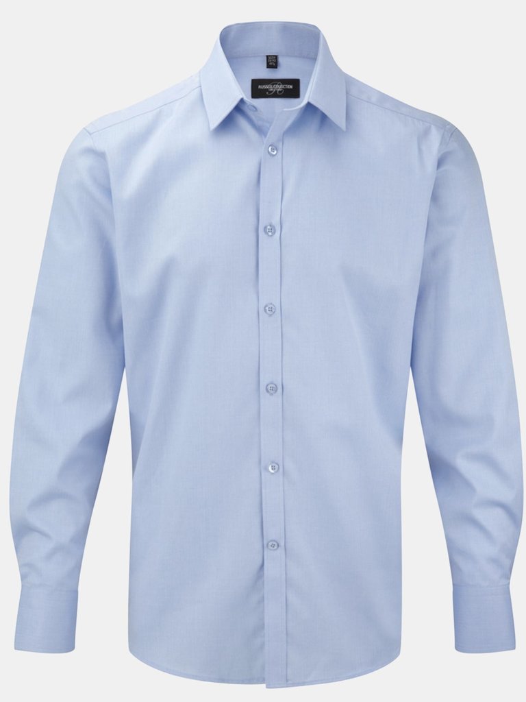 Mens Herringbone Long-Sleeved Shirt - Light Blue - Light Blue