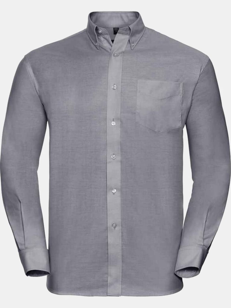 Mens Oxford Easy-Care Long-Sleeved Formal Shirt - Silver - Silver