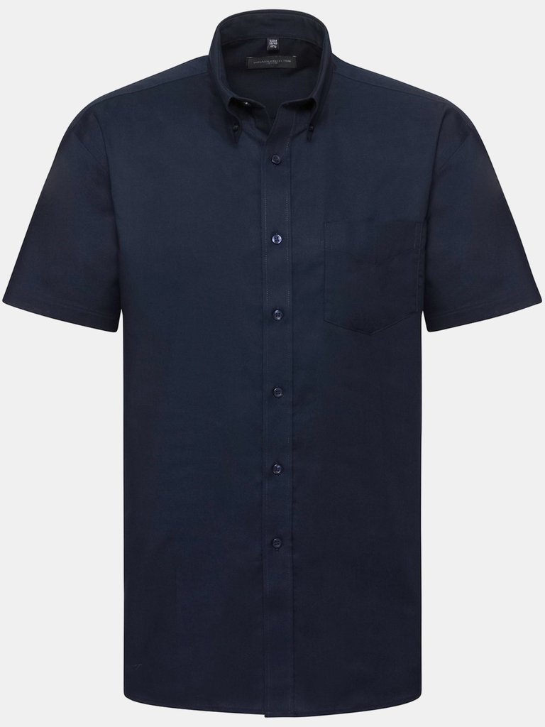 Mens Oxford Easy-Care Short-Sleeved Shirt - Bright Navy - Bright Navy